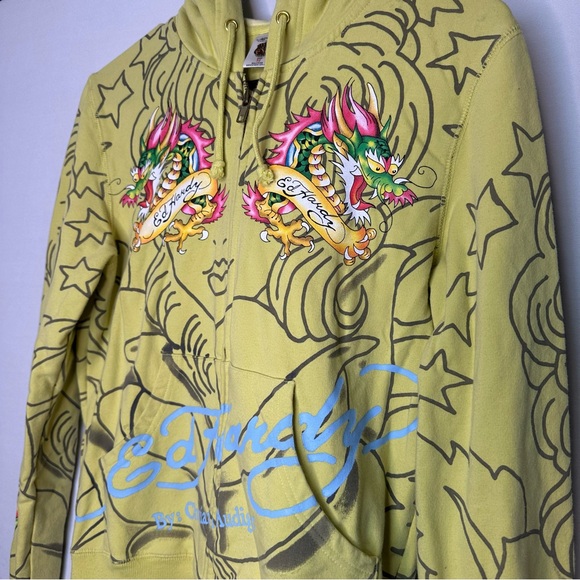 Authentic Ed Hardy by Christian Audigier yellow zip up hoodie - Picture 2 of 11